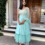 pastel mint green satin organza kurti