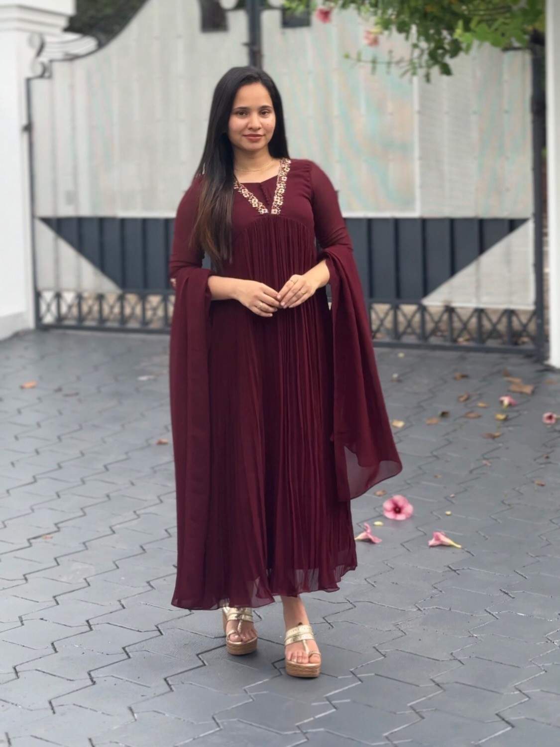 E96BAF87-CBCD-4F8A-B56C-166A66D40C88 (1) Brown faux georgette kurti - Image 1