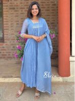 powder Blue mul chanderi kurti