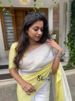 Double-shaded yellow and white Uppada silk saree - Image 2