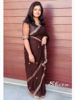Brown net saree