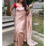 Premium rose gold pure raw silk saree