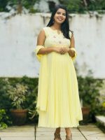 Pastel yellow faux georgette kurti