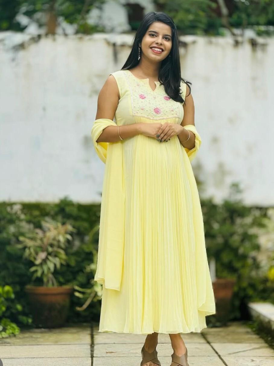 F264FF41-AFA8-42A0-B881-D23E99DE97E6 (1) Pastel yellow faux georgette kurti - Image 1
