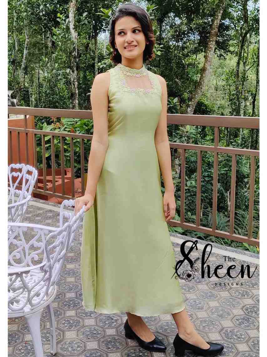 F856F61C-51CF-441A-B6E7-89A062C07379 (1) Pista green crispy georgette kurti - Image 1