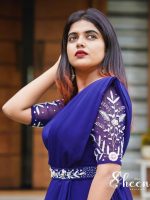 dark blue draped gown - Image 2