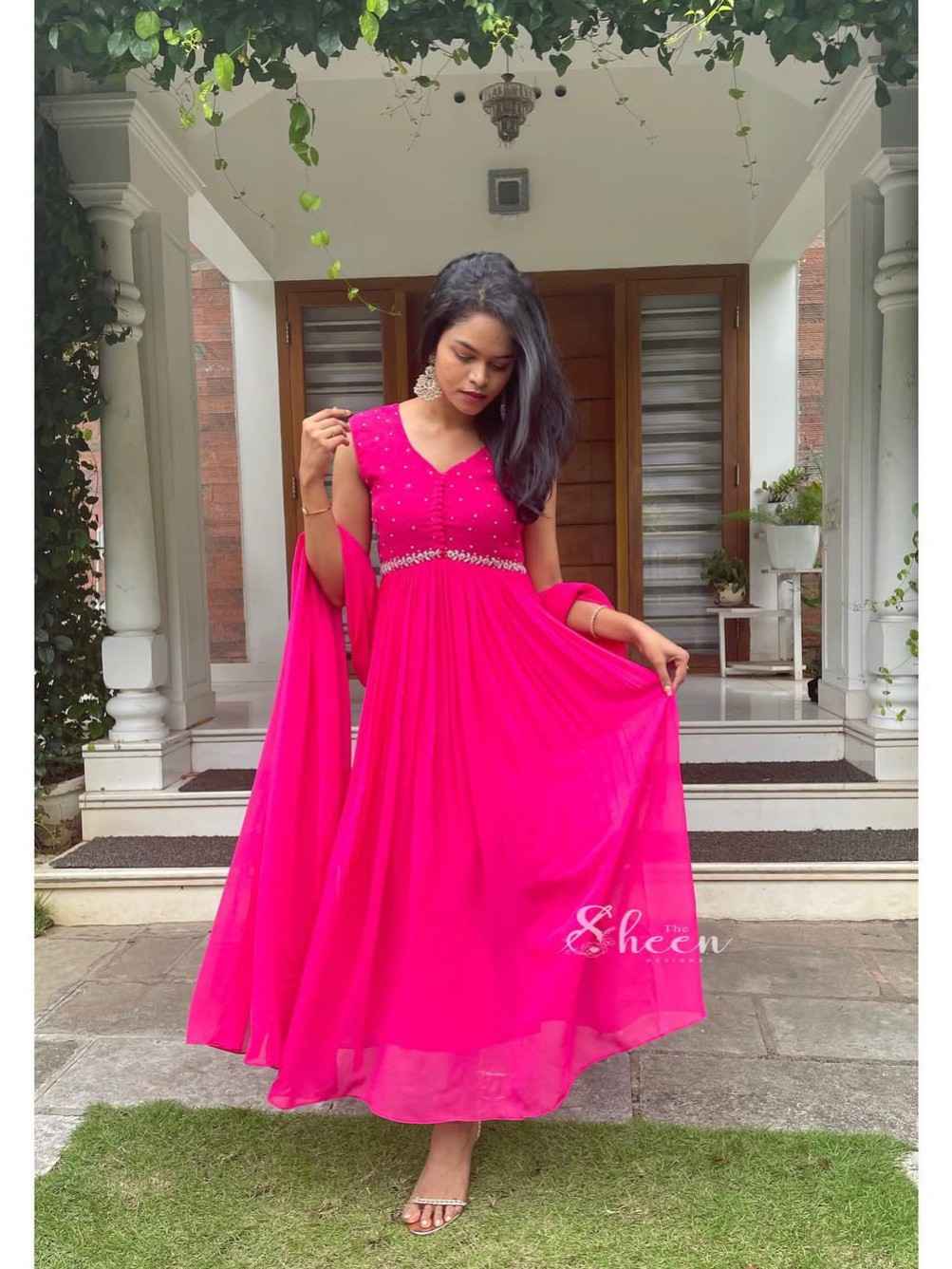 FE86159E-76FB-4E17-A065-6FEC937EA76B (1) Pink georgette Anarkali - Image 1