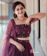 dark winered shade crop top, skirt and duppatta - Image 3