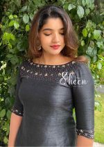 Black raw silk side-slit kurti - Image 2