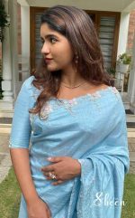 Sky-blue raw silk saree - Image 2