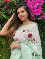 Premium apple green Uppada silk saree - Image 2