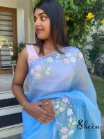 sky blue organza saree - Image 2