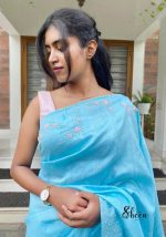 sky-blue pure raw silk saree - Image 2