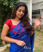dark blue pure raw silk saree - Image 2