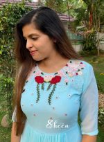 Sky-blue georgette Anarkali - Image 2