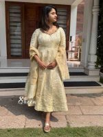 Golden brocade panel cut kurti