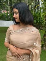 Champagne beige organza saree - Image 2