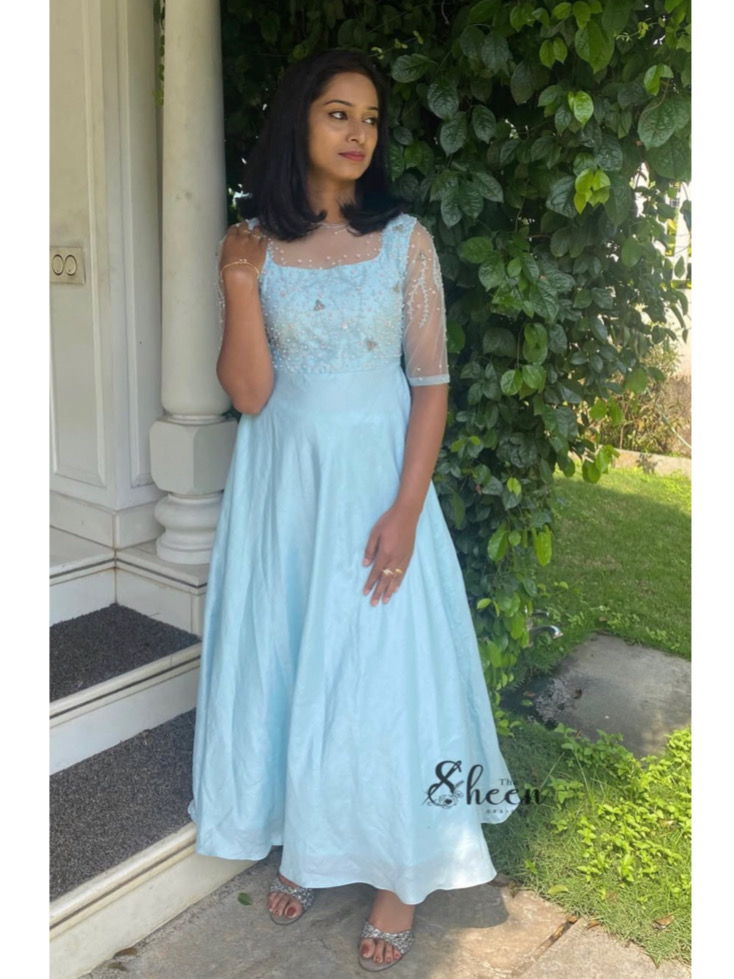 B1E624FF-B35F-444B-ADD1-3F692ECF8CD3 Light pastel blue umbrella cut kurti - Image 1