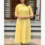 Yellow semi crepe kurti