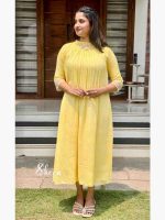Yellow semi crepe kurti