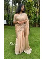 Champagne beige organza saree