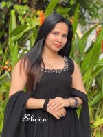 black kurti with stone work in neck - Image 2