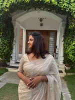 Light golden organza saree - Image 2