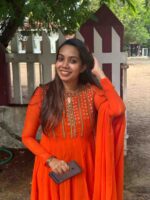 orange pannel-cut georgette kurti - Image 2