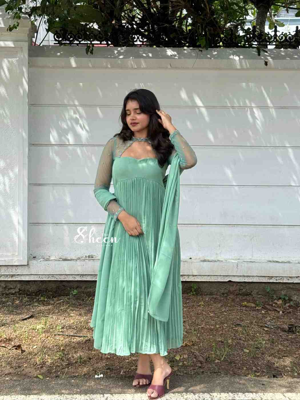 0ECFA429-7C58-40EA-A704-5951CF676206 Green georgette Anarkali - Image 1