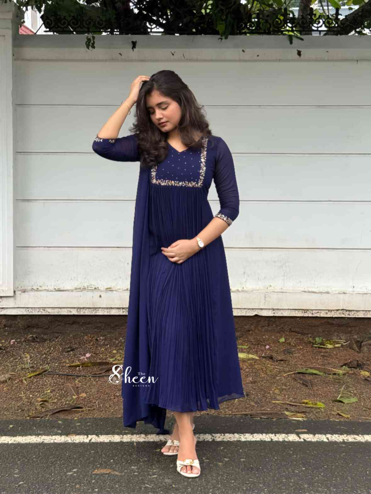 AEF92A80-B626-4161-B48C-6A35577C8AE5 Blue faux georgette kurti - Image 1