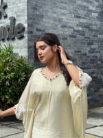 Semi tissue light gold kaftan - Image 2