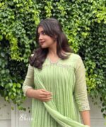 Pistachio green mul chanderi kurti - Image 2
