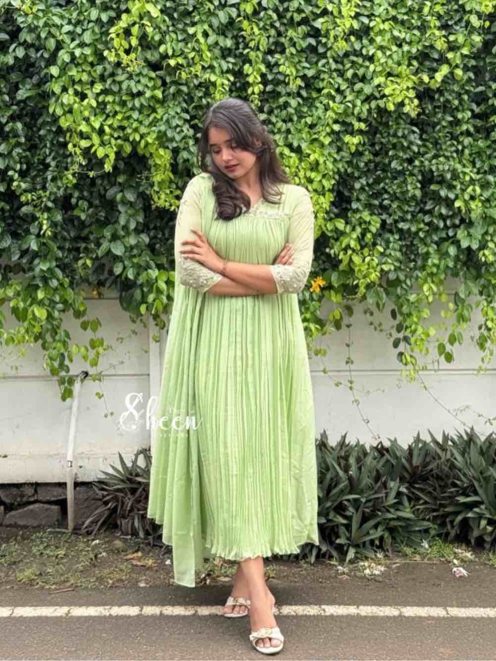 A812E1D6-D499-42BB-98B1-563268FE1A0B-100kb Pistachio green mul chanderi kurti - Image 1