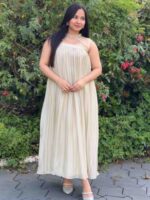 Greenish gold silky georgette Anarkali
