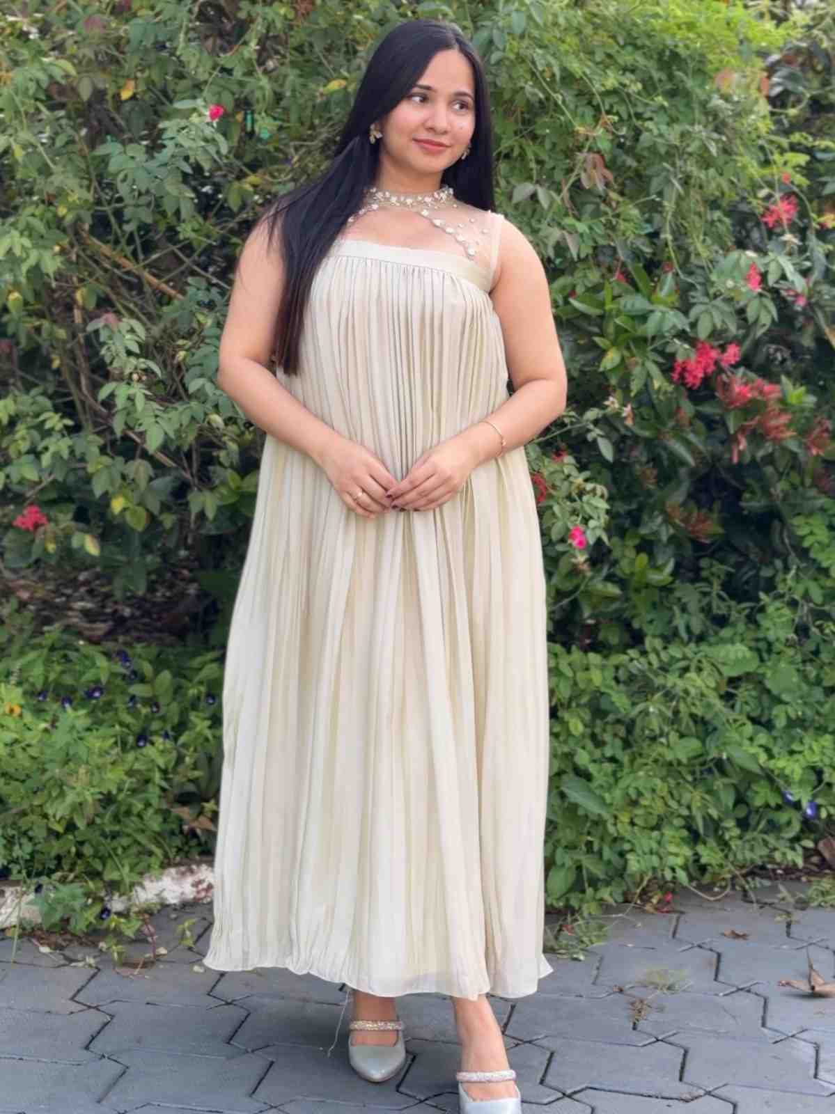 IMG_8264 Greenish gold silky georgette Anarkali - Image 1