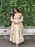 Golden brocade panel cut kurti
