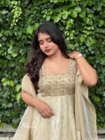 Golden brocade panel cut kurti - Image 2