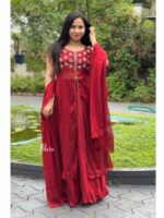 Reddishmarron silky georgette outfit