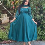 Teal blue silky georgette anarkali