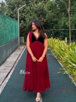black and reddish marron shade faux georgette kurti